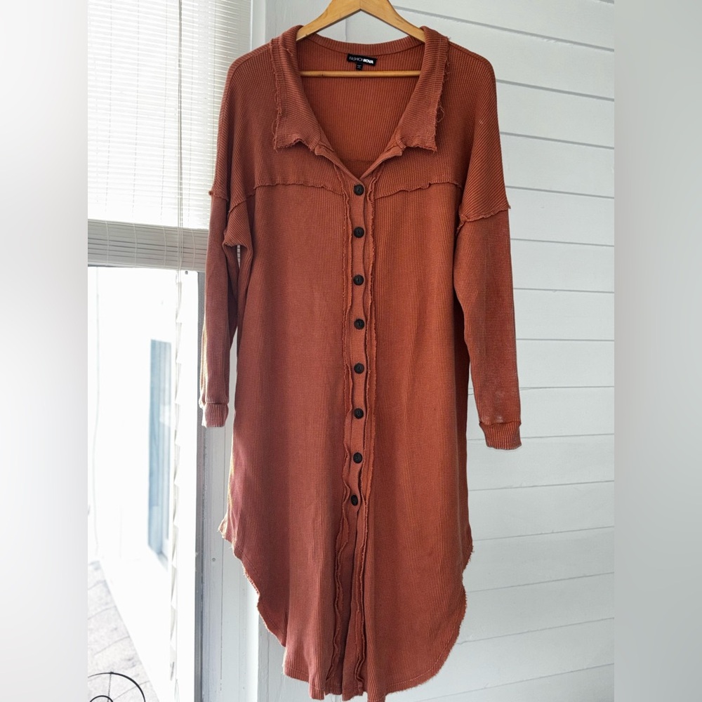 Rust Button-Up Oversized Long Shirt and Pants Set - Picture 13 of 13